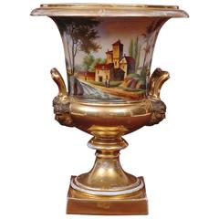 Large Old Paris Porcelain Urn with Romantic Landscape Scenes