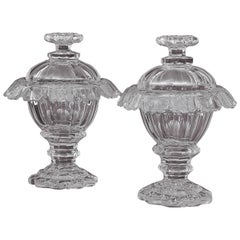 Pair of 19th Century Irish Cut-Crystal Sweetmeat Jars or Urns