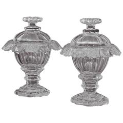 Pair of 19th Century Irish Cut-Crystal Sweetmeat Jars or Urns 1