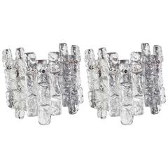 Vintage Mid-Century Modernist Sculptural Icicle Sconces with Chrome Fittings by Kalma