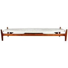 Low Sculptural Walnut Coffee Table with Inlaid Terrazzo Top by Harvey Probber