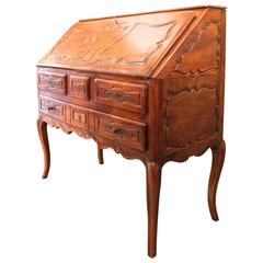 French Provincial Walnut Louis XV Style Slant-Front Desk