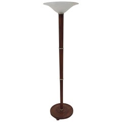 French Art Deco Figured Wood and Bronze Floor Lamp Torchiere
