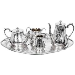 Antique English Victorian Silver Teaset with Silver Tray