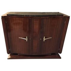 French Art Deco Buffet with Stunning Silver Hardware and Marble Top