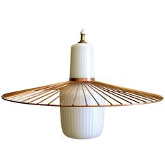 1950s Atomic Age Rare Copper and Glass Shade Pendant Lamp