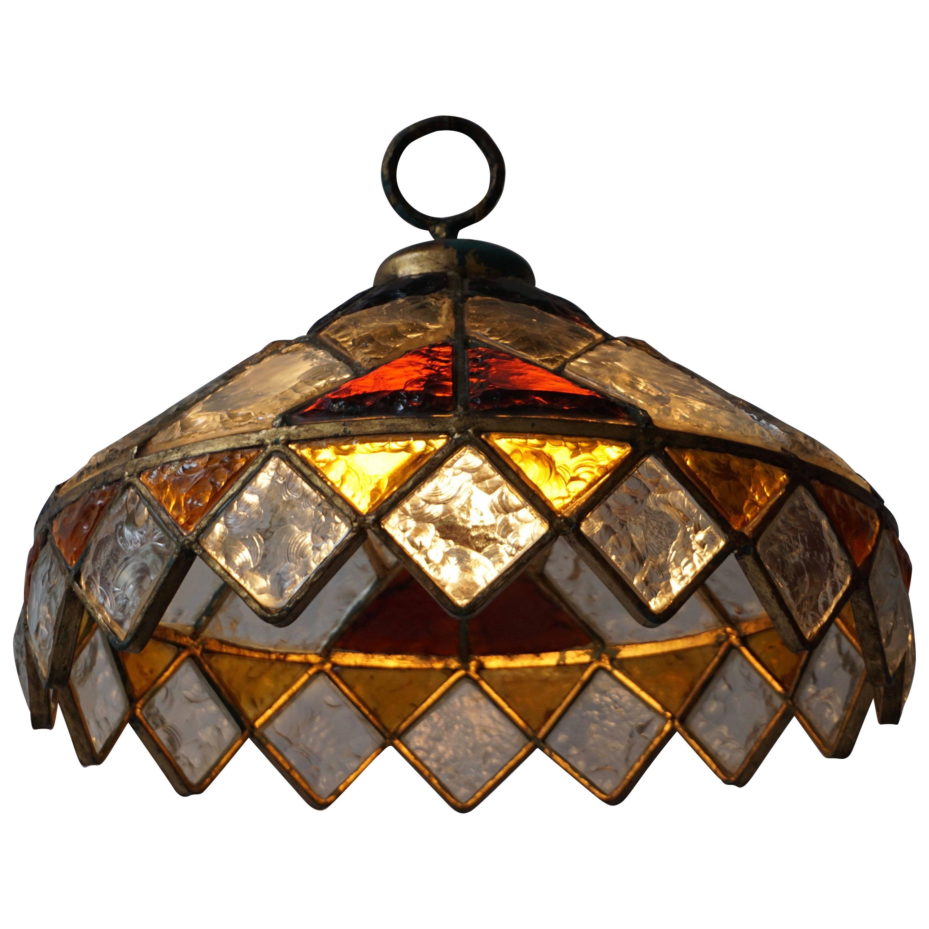 Rare Colored Stained Glass Ceiling Light