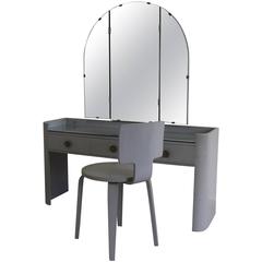Vintage Dressing Table with Chair Custom Finished in Grey by C. Den Boer Gouda