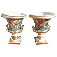 Pair of French Old Paris Gilt & Cobalt Blue Porcelain Mantel Urns, Circa 1820