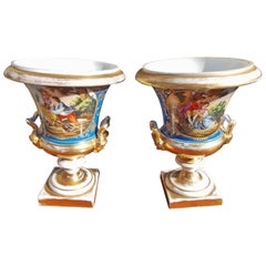  Paire d'urnes de cheminée françaises en porcelaine dorée et bleu cobalt, datant d'environ 1820