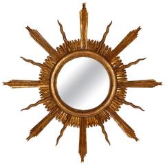 Large Spanish Early 20th Century Giltwood Sunburst Mirror in Baroque Style 4