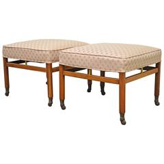 Pair of Mid Century Modern Walnut & Brass Ottomans after Edward Wormley 8