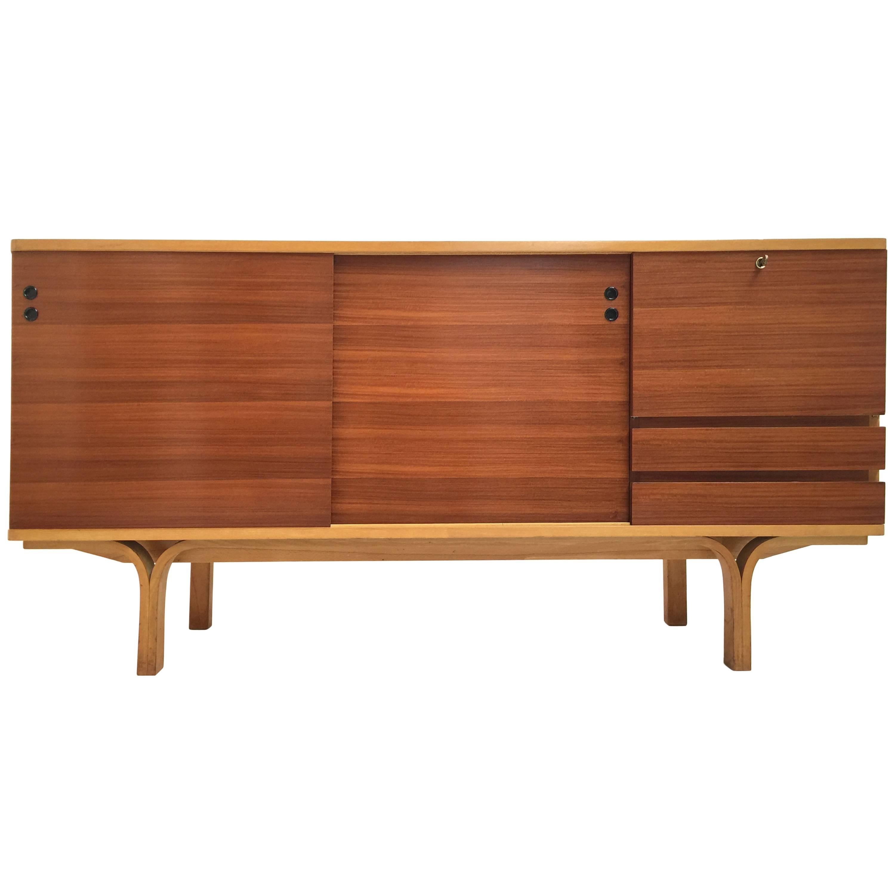 Stunning Ash and Mahogany Credenza Bar by J.A Motte, 1954 for Group 4 Charron