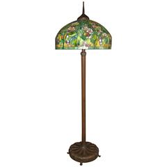 Retro Tiffany Style Stained Glass and Bronze Floor Lamp