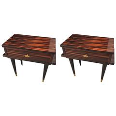 Pair of French Art Deco Macassar Ebony Night Stands, End Tables
