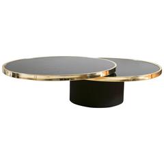 Design Institute of America Revolving Brass & Tinted Glass Coffee Table