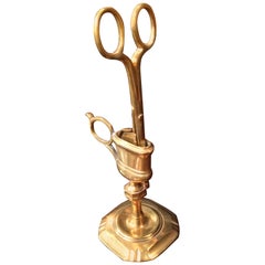 Antique Queen Anne Standing Brass Candle Snuffer and Stand