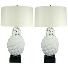 Matched Pair of Vintage Italian Ceramic Pineapple Lamps from Marbro