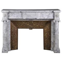 Antique Fireplace in Arabescato Marble with Detached Columns, Louis XVI Style