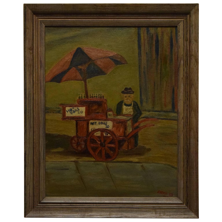 Midcentury Painting Hot Dog Stand by Stern For Sale