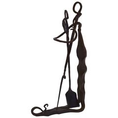 Studio Hand-Forged Iron Fireplace Tool Set after Albert Paley