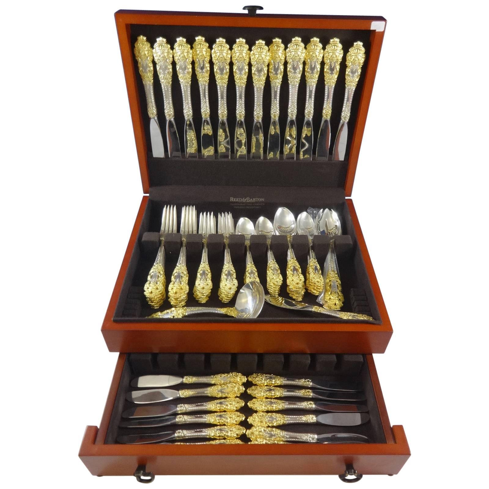Golden Crown Baroque by Gorham Sterling Silver Flatware Set for 12, 74 Pieces