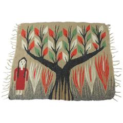 Antique Yea Indian Woven Carpet with Fringes