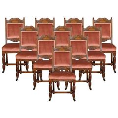 Antique Set of Ten oak dining chairs