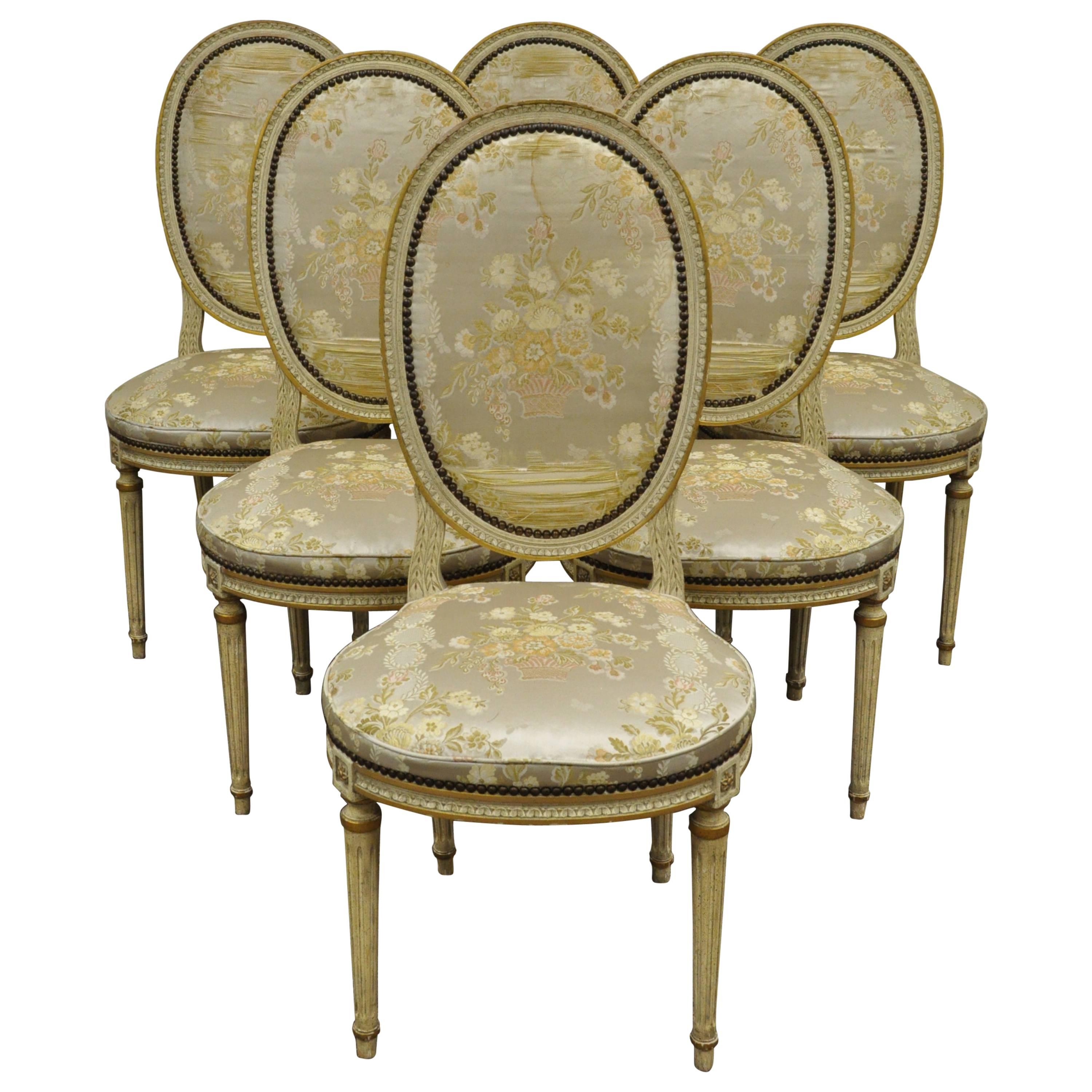 Set of 6 French Louis XVI Style Medallion Back Dining Room Side Chairs