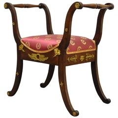 19th Century French Neoclassical Mahogany Curule Bench with Bronze Ormolu