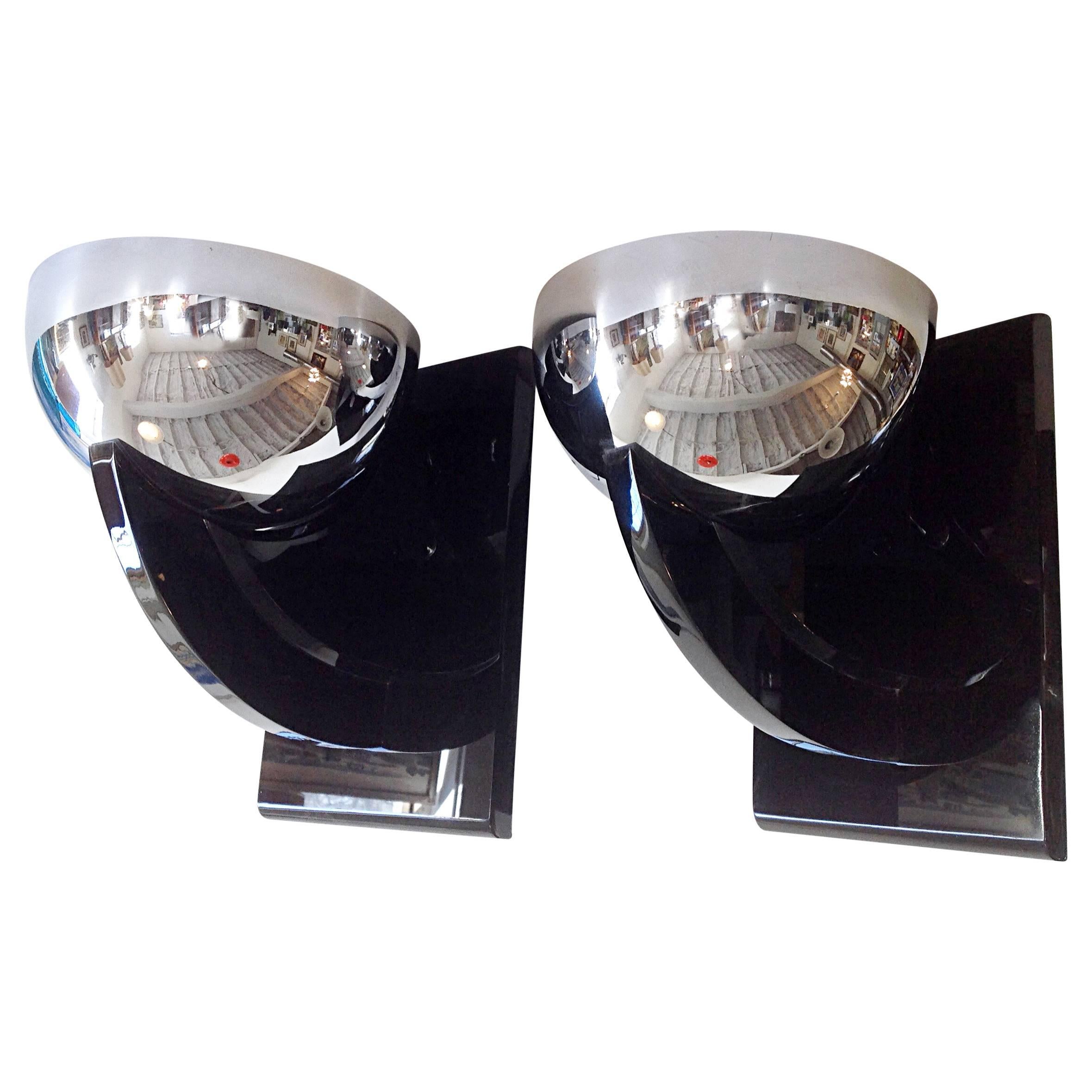 Black Lucite and Chrome Sconces by Walter Prosper For Sale