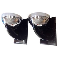 Black Lucite and Chrome Sconces by Walter Prosper