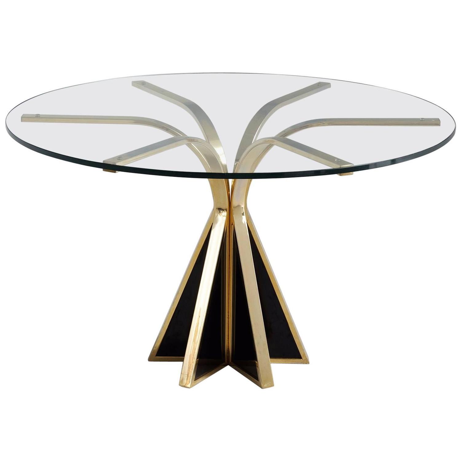 Round Glass and Brass Dining Table For Sale at 1stdibs
