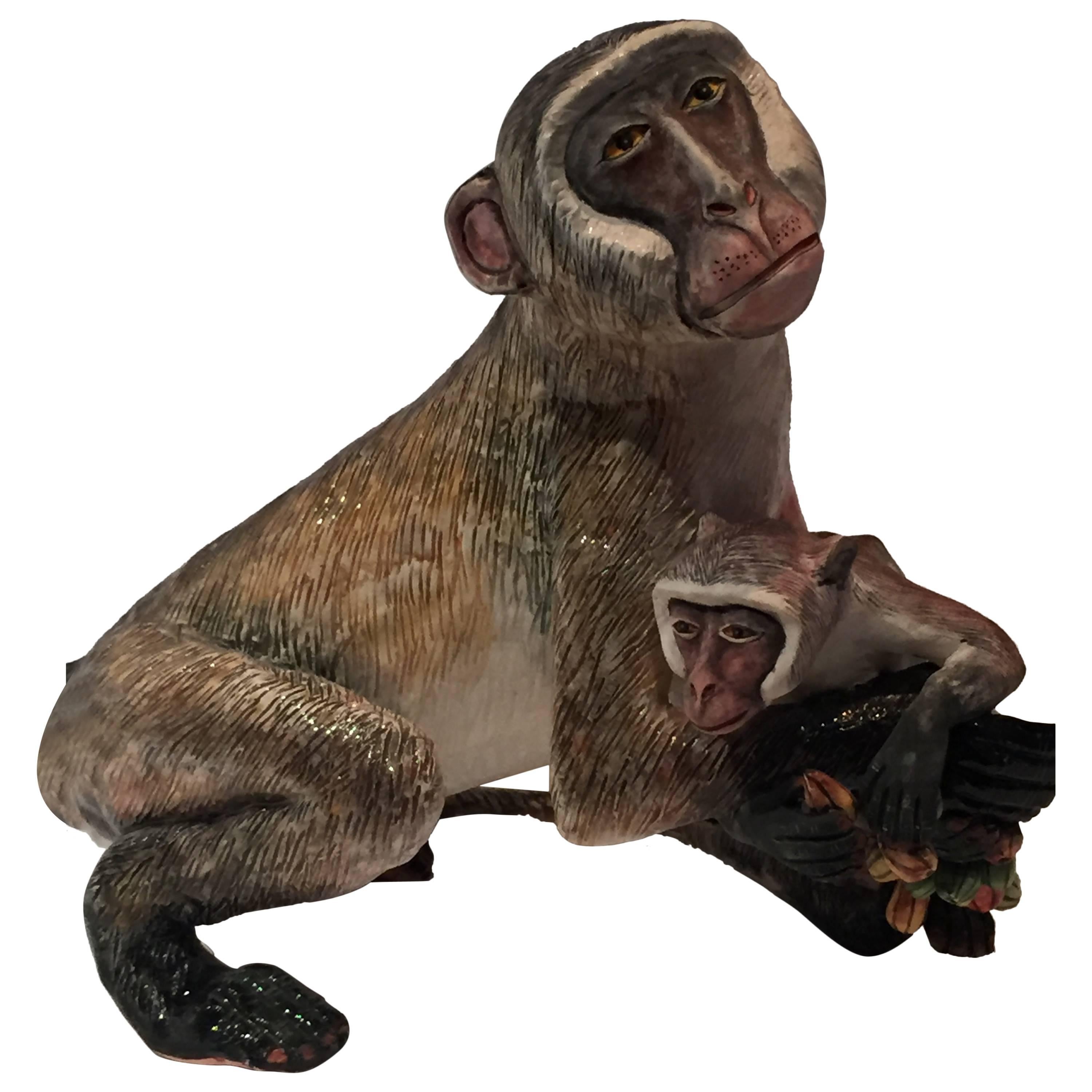 Monkey Mother and Baby Ceramic Sculpture by Ardmore from South Africa