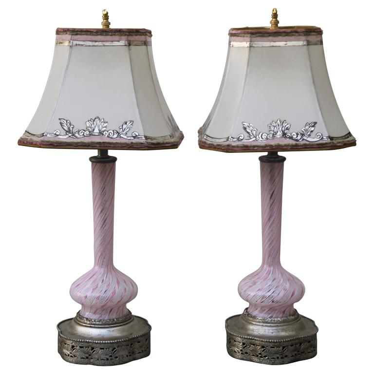 Murano Glass Lamps w/ Parchment Shades For Sale at 1stdibs
