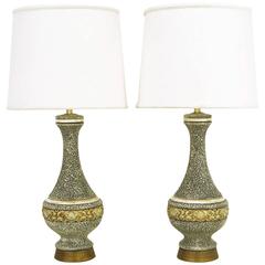 Pair of Charcoal-Glazed Chalkware Rococo Table Lamps