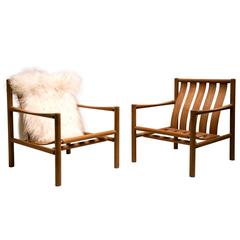 Pair of Handmade Slatted Oak Lounge Chairs by Jørgen Nilsson