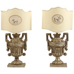Antique Italian Silver Gilt Lamps with Florentine Paper Shades