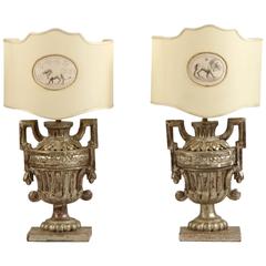Italian Silver Gilt Lamps with Florentine Paper Shades 5