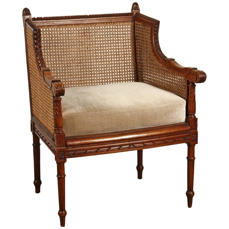 French Cushioned Cane Chair For Sale at 1stdibs