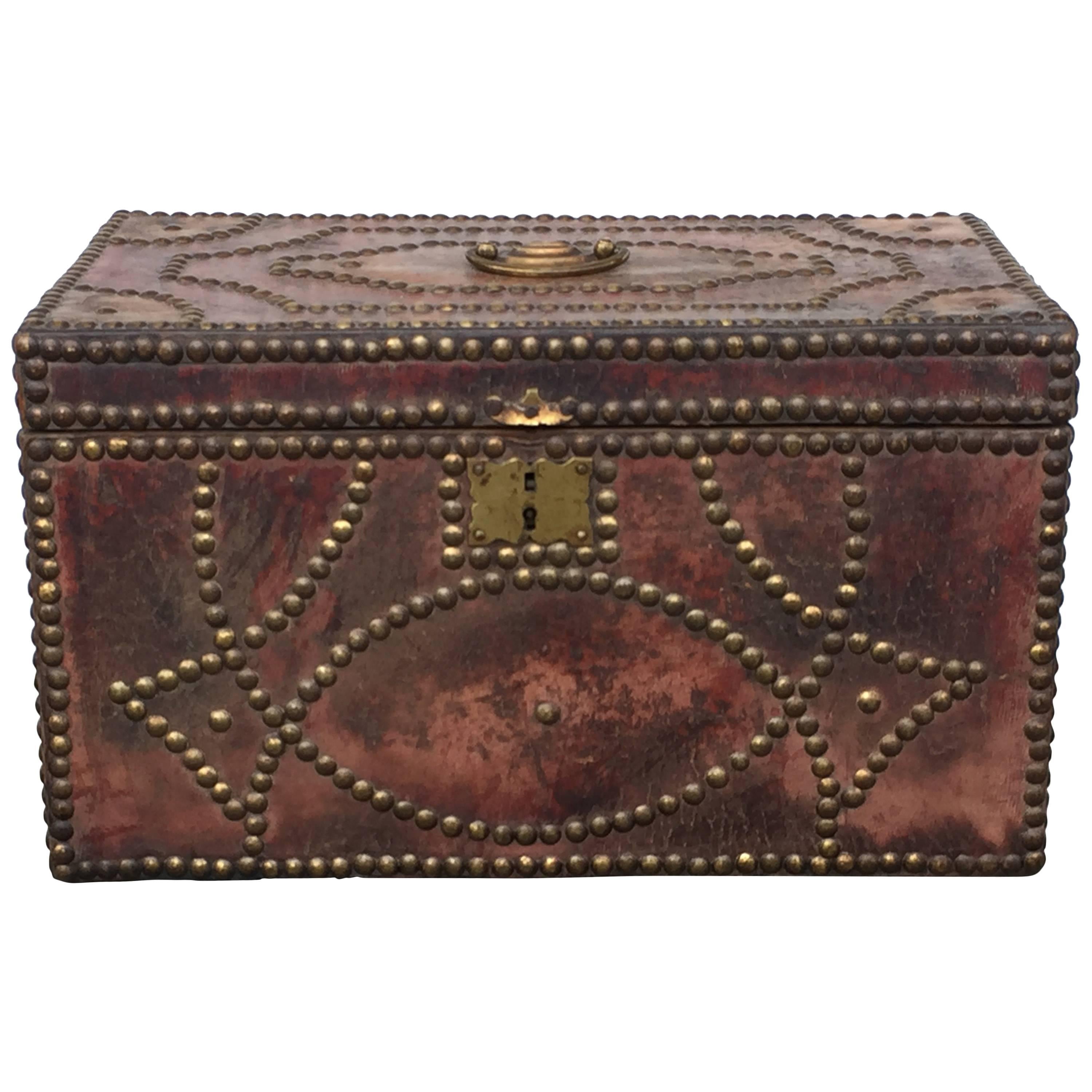 19th Century Small Leather Tacked Box