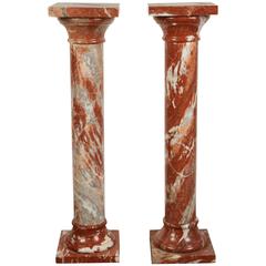 Pair of Red and Grey Marble Columns