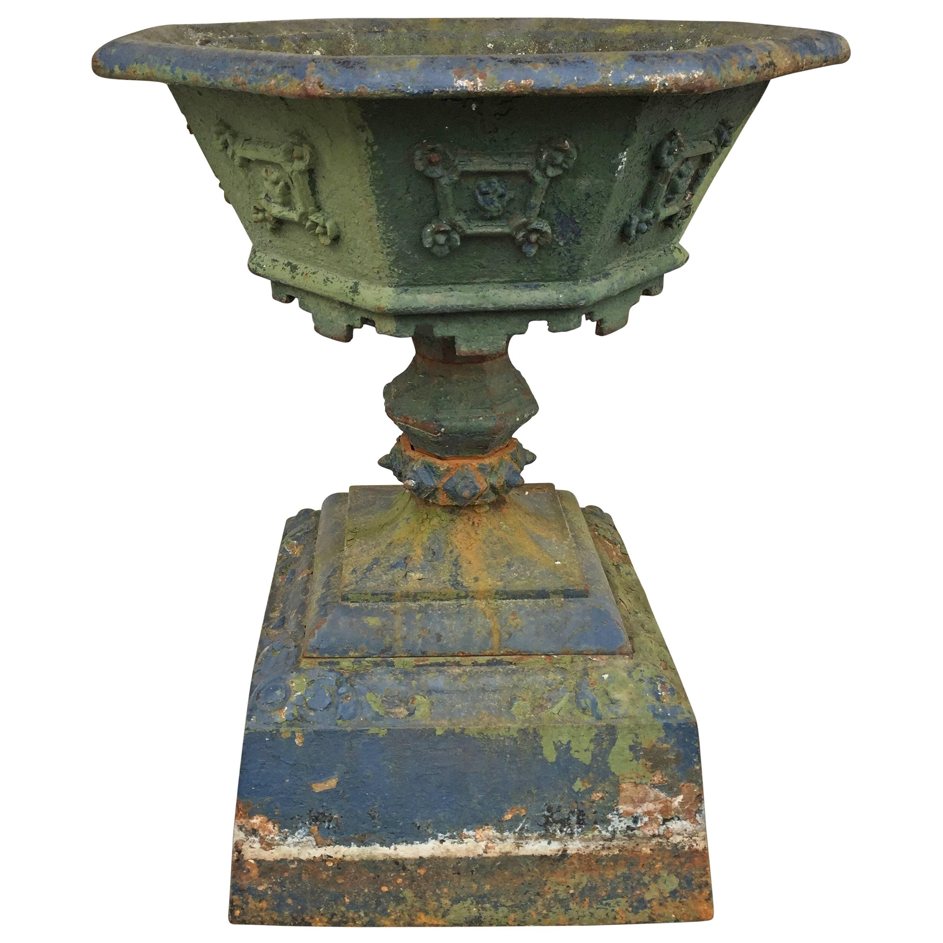 Single Cast Iron Urn with Octagonal Shape Top, Late 19th Century