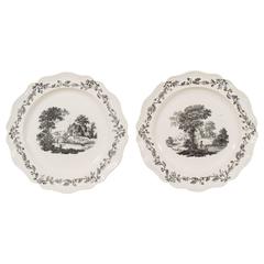 A Pair of 18th Century Wedgwood Creamware Dishes with Countryside Scenes 