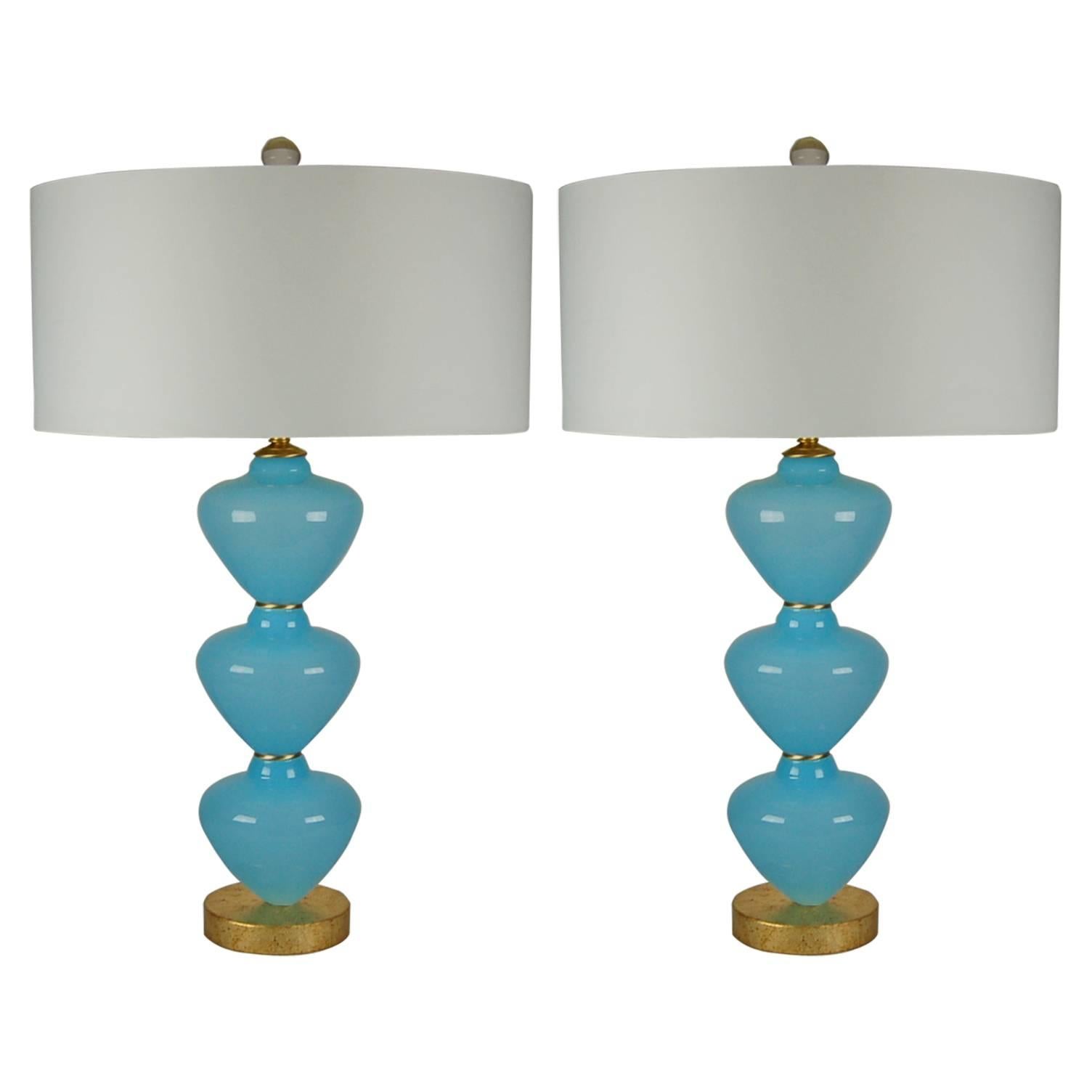 Blue Murano Table Lamps of Stacked Fonts For Sale