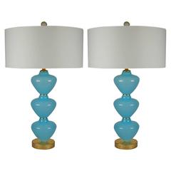 Blue Murano Table Lamps of Stacked Fonts