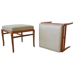 Pair of T.H. Robsjohn-Gibbings Walnut and Leather Stools