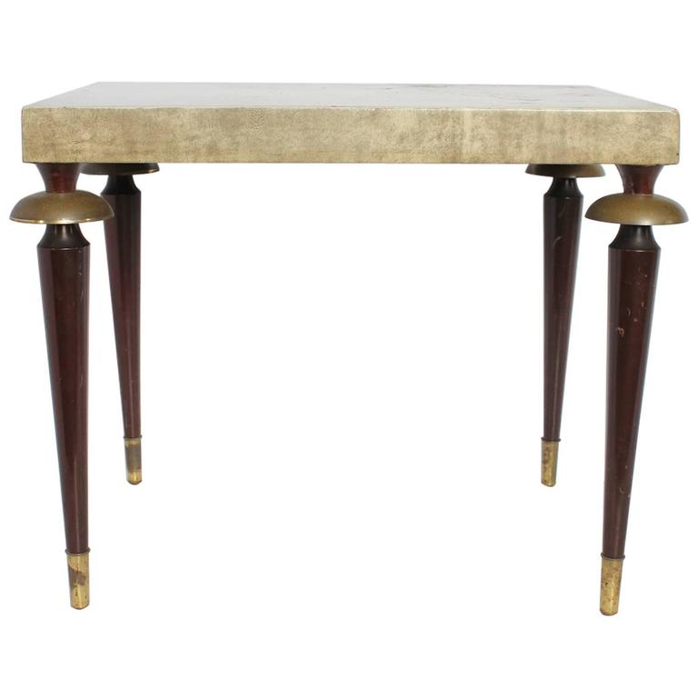 Stylish MidCentury Leather Top Accent Table For Sale at 1stDibs