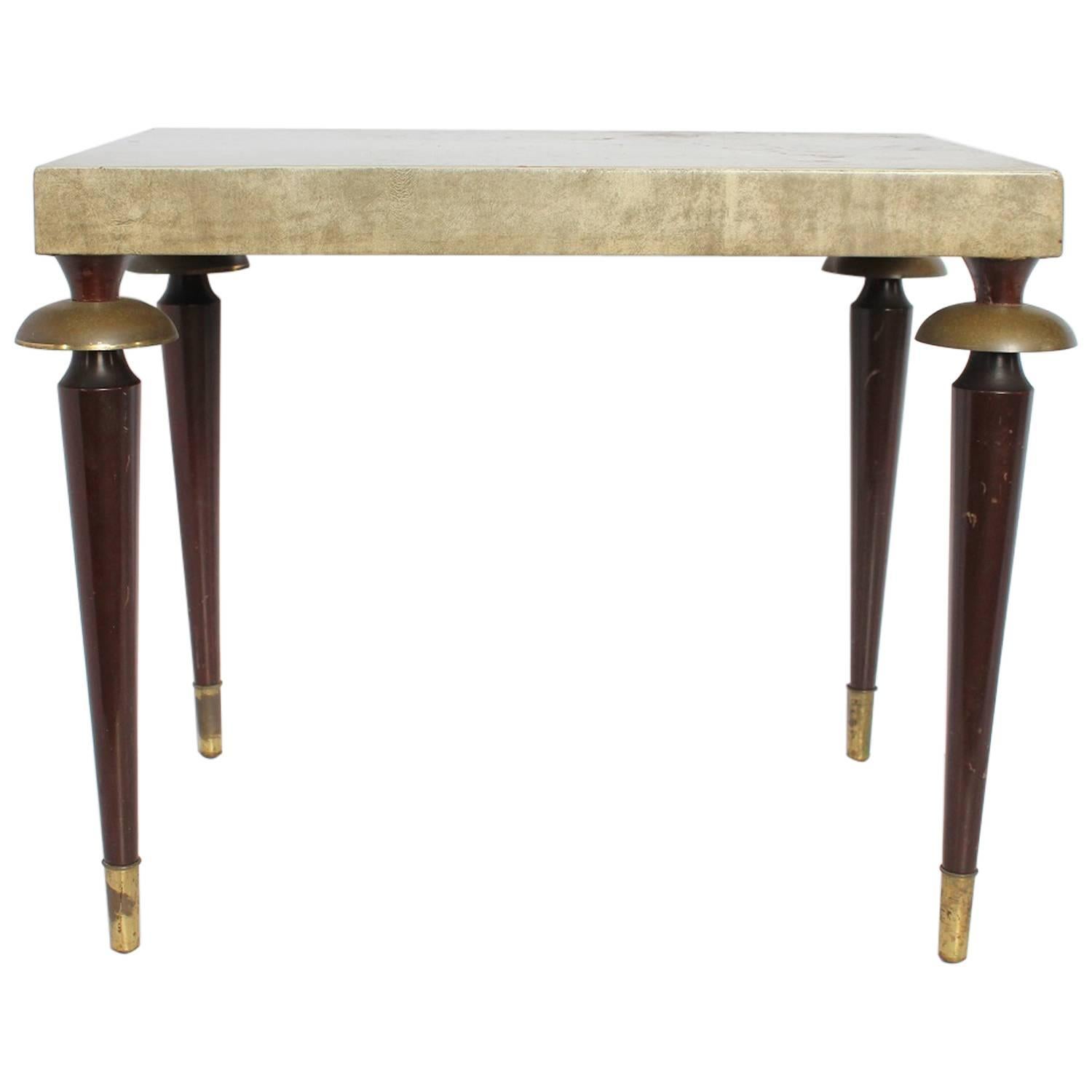 Stylish Mid-Century Leather Top Accent Table For Sale