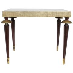 Vintage Stylish Mid-Century Leather Top Accent Table